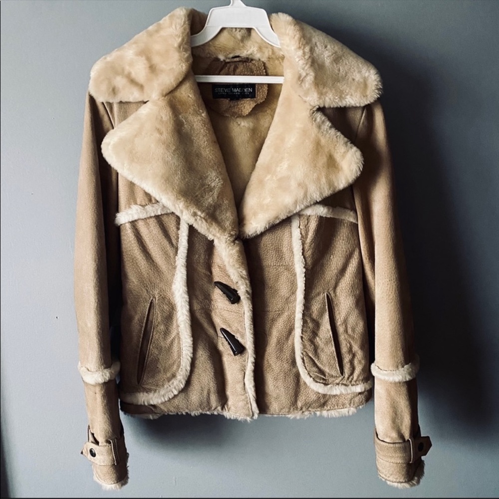 Steve Madden faux shearling trim suede coat